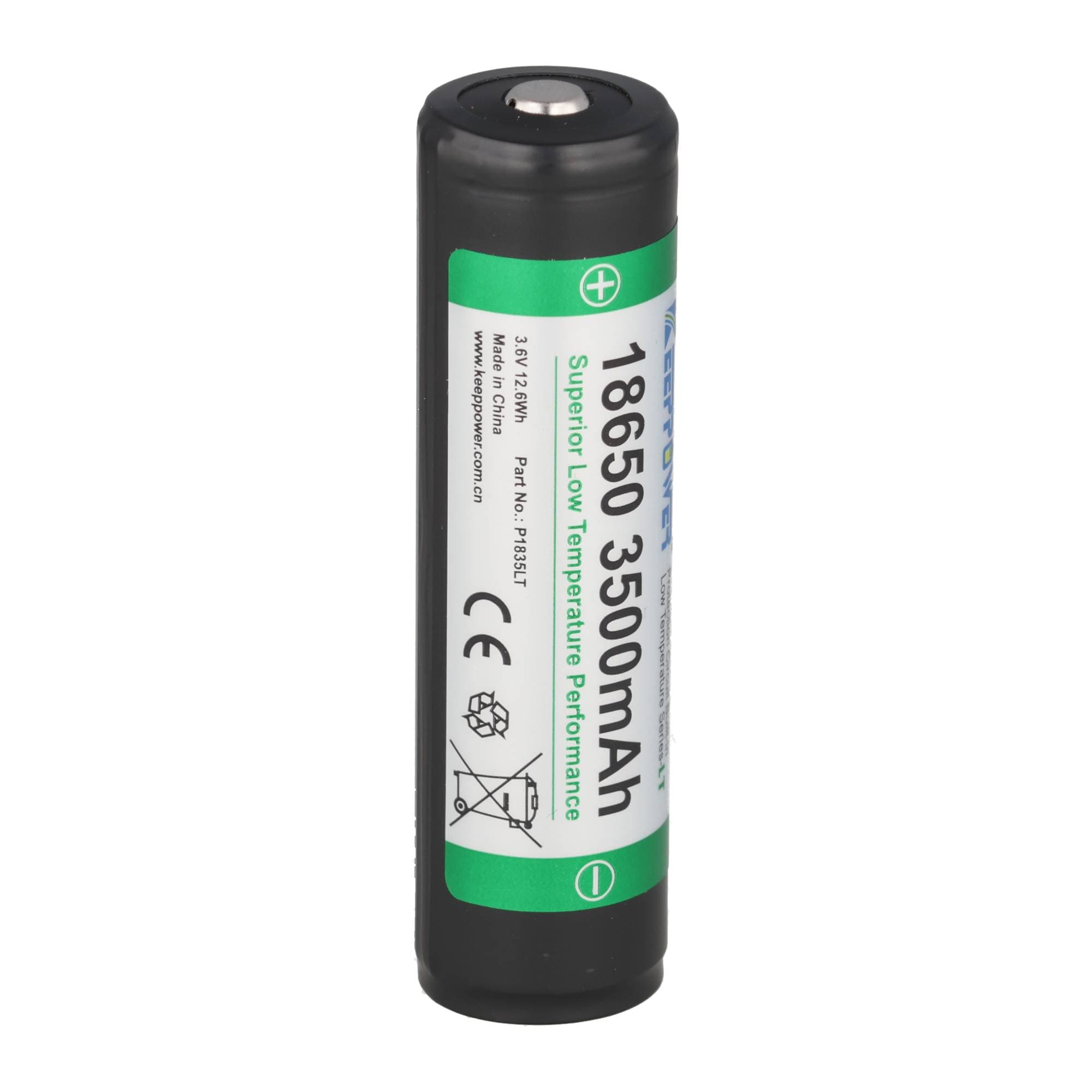 1 batterie Keeppower 18650 - 3500 mAh Li-Ion 3,7 V protégée contre les basses températures (P1835LT)