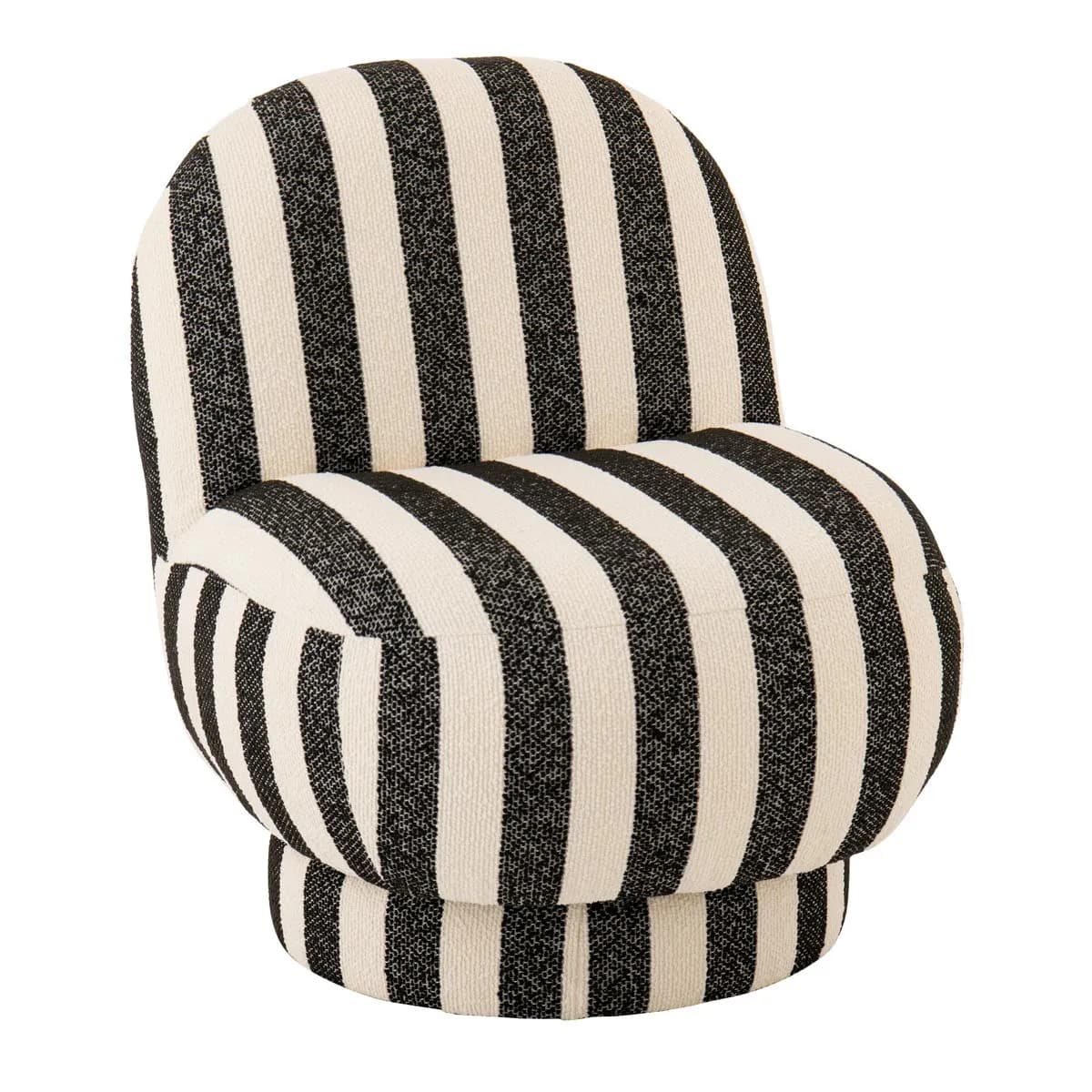 Fauteuil à Rayures Ligné 76cm Noir & Blanc Cassé