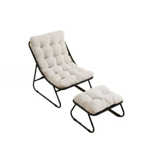 Fauteuil de plein air,OMOZUN,chaise longue,canapé-fauteuil,avec repose-pieds,pouvant servir de siège ou de chaise longue,aux lignes courbes et élégantes,structure métallique,blanc