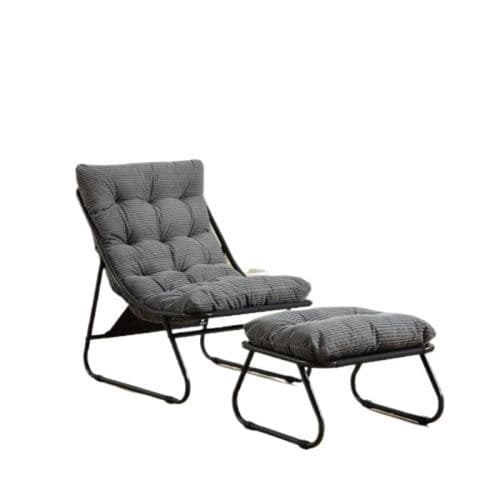 Fauteuil de plein air,OMOZUN,chaise longue,canapé-fauteuil,avec repose-pieds,pouvant servir de siège ou de chaise longue,aux lignes courbes et élégantes,structure métallique,gris rayé