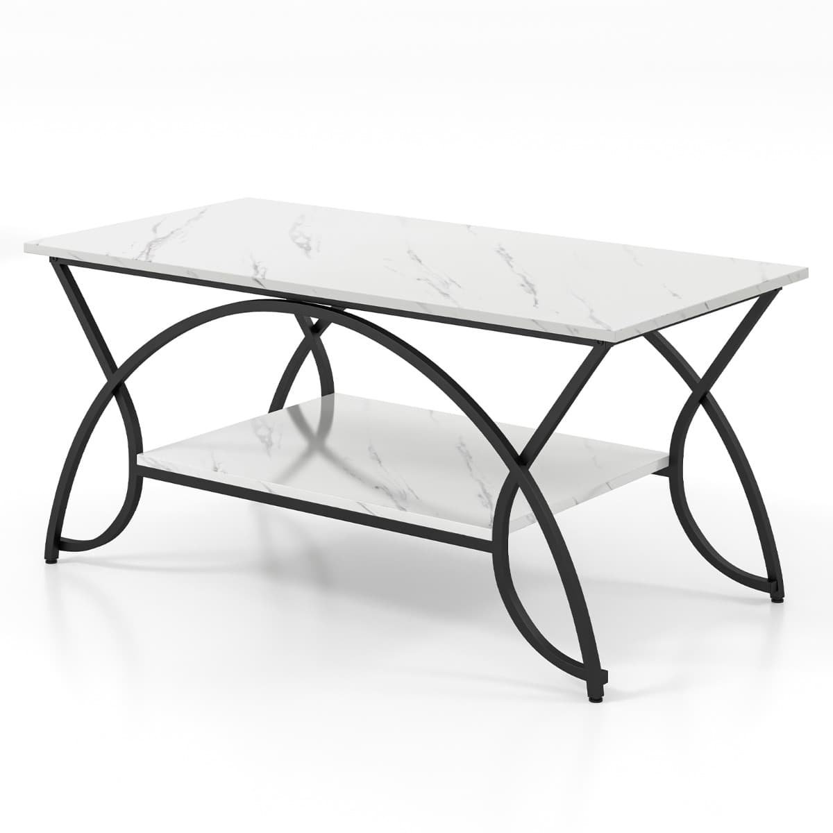 Table Basse Moderne Table d'Appoint Rectangulaire à 2 Niveaux avec Structure en Métal Table de Cockt